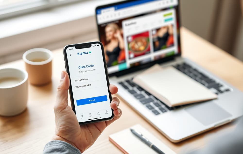 Person som betaler på nettcasino med Klarna-appen på mobilen.