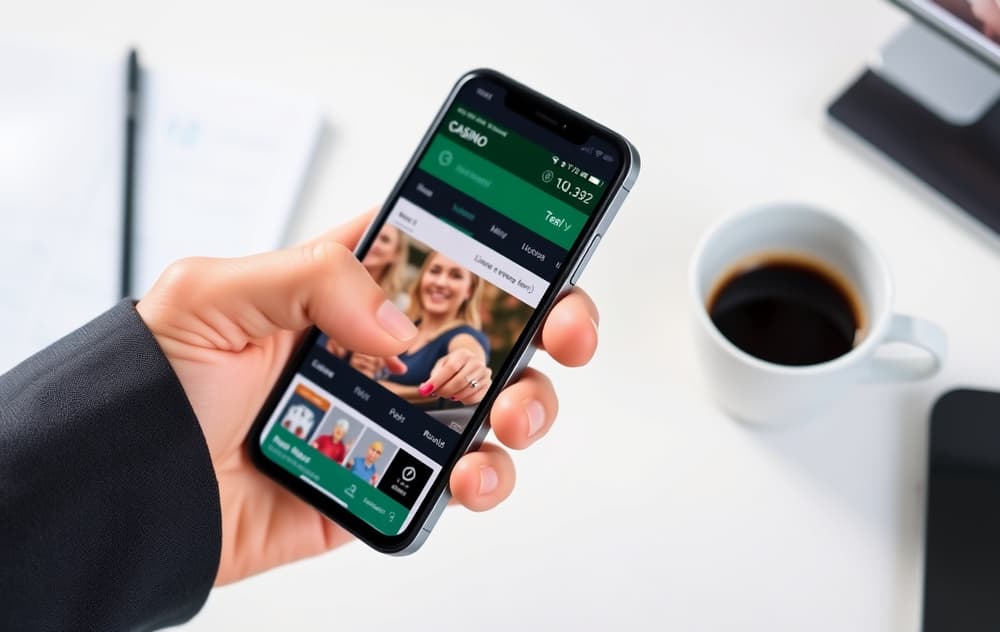 Person som sjekker MGA-lisensnummer på mobilskjermen