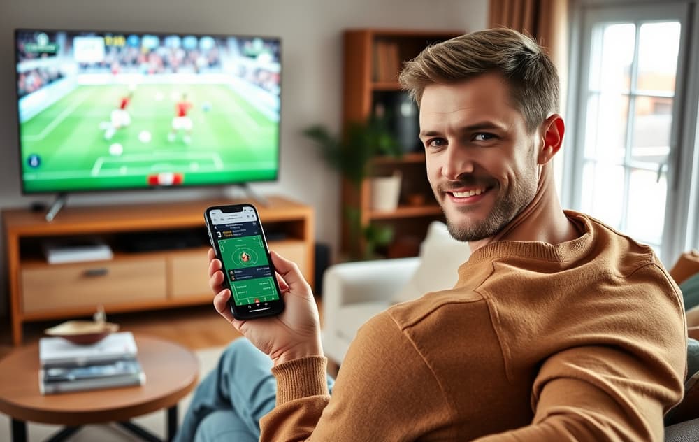 Norsk spiller som sammenligner odds på mobilen i stuen