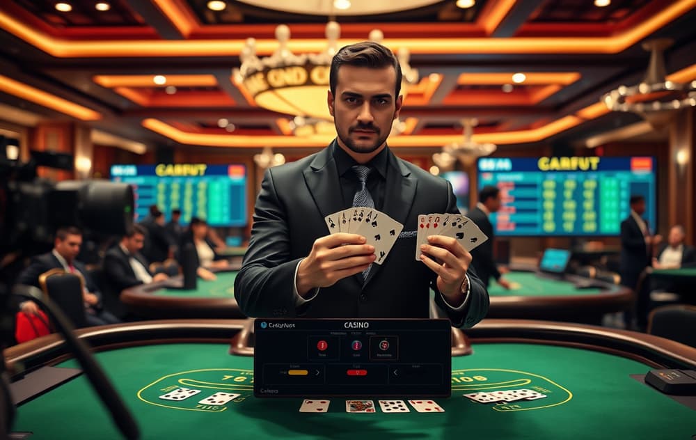 Live casino-bord med ekte dealer og flere skjermer