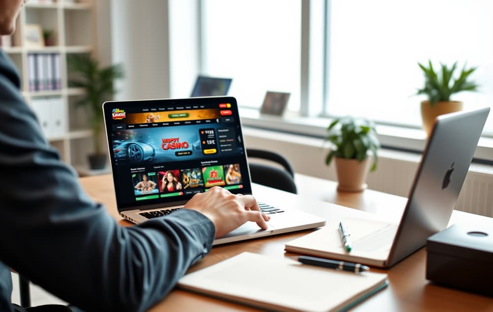 Person som sammenligner casinoer på laptop