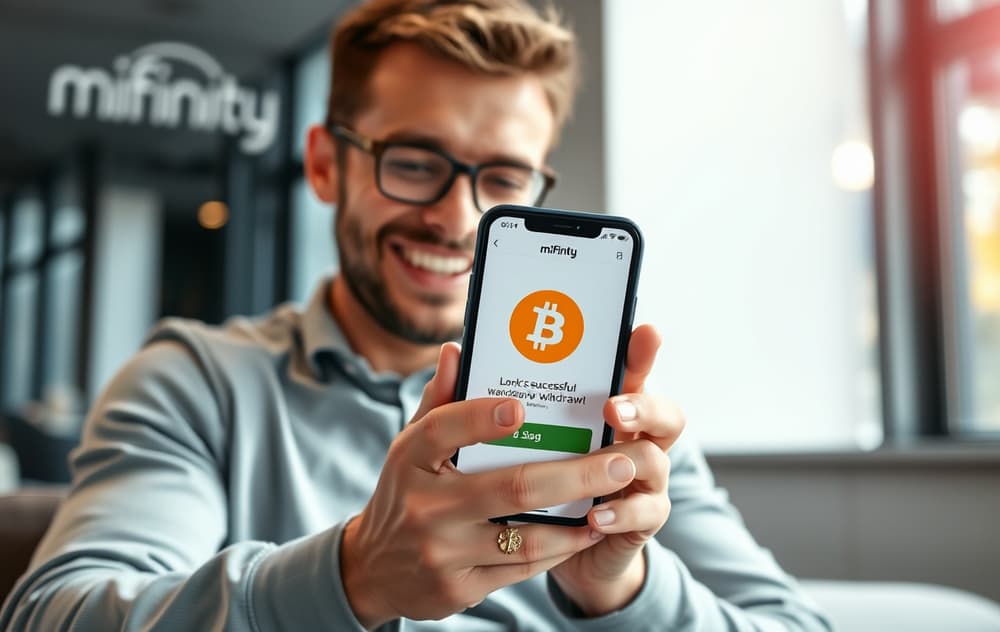 Spiller som får rask utbetaling på mobilen fra et casino med krypto og MiFinity.