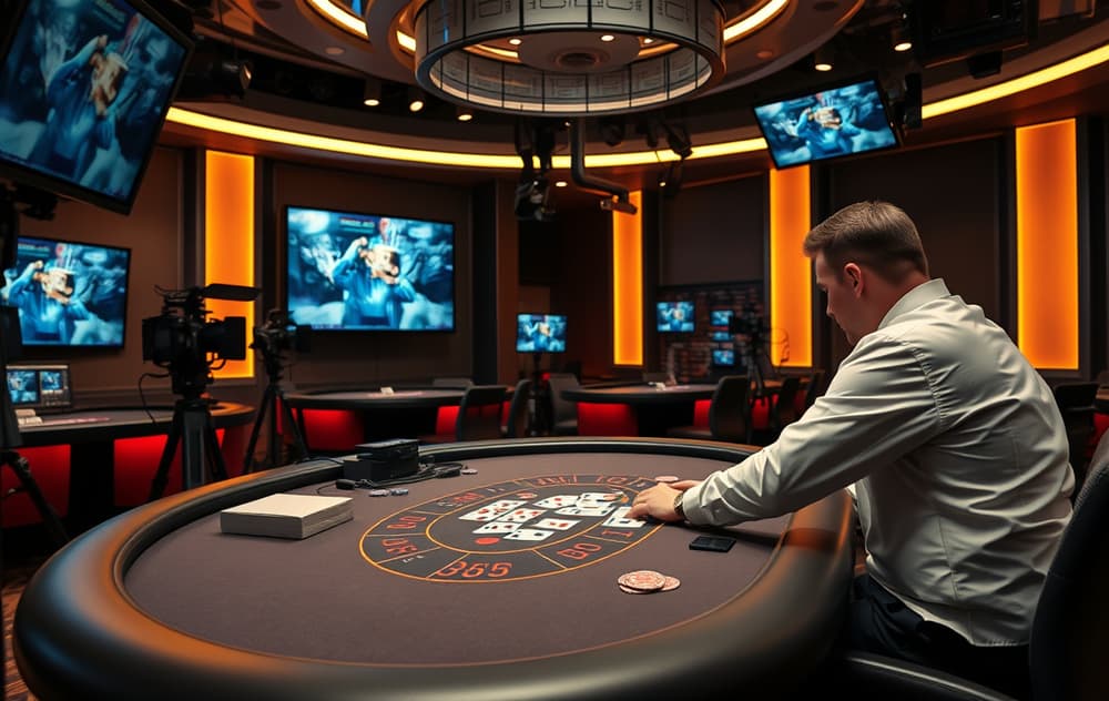 Live casino studio med ekte dealer og blackjackbord